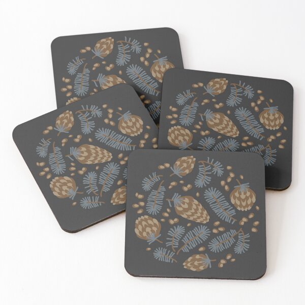 Item preview, Pattern of coniferous twigs, nuts and cones (dark) designed and sold by lents.