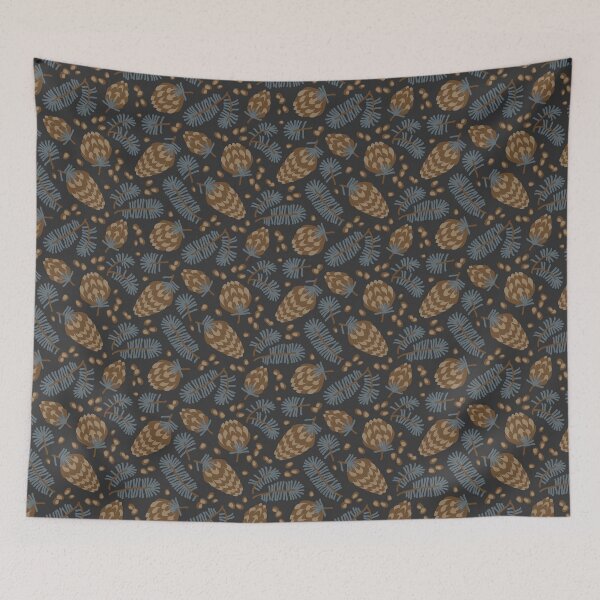 Item preview, Pattern of coniferous twigs, nuts and cones (dark) designed and sold by lents.