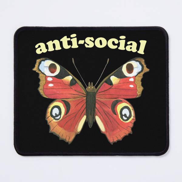 Item preview, Introverts unite (in their own homes): Anti-social butterfly (yellow text) designed and sold by Ofeefee.