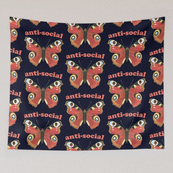 Item preview, Introverts unite (in their own homes): Anti-social butterfly (red text) designed and sold by Ofeefee.