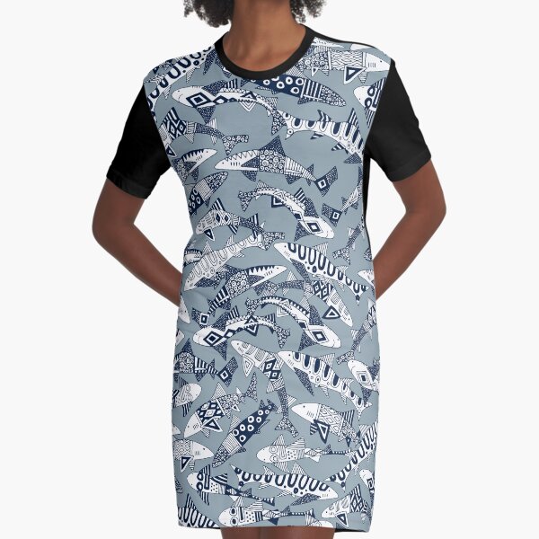 shark party blue Graphic T-Shirt Dress