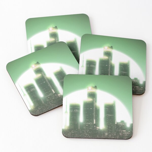 Item preview, Bright Retro Neon Moon Covering Skyscrapers - Green designed and sold by NexusArts.
