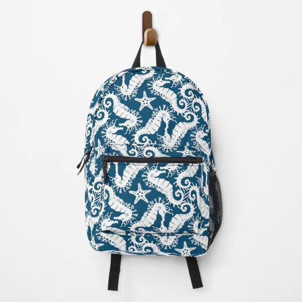 Item preview, Blue Background And White Seahorse Pattern designed and sold by TMBTM.