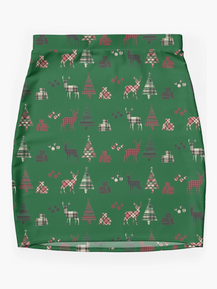 Disover Green Christmas Plaid Mini Skirt