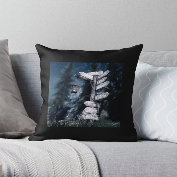 Signpost to Riverwood in Skyrim Throw Pillow