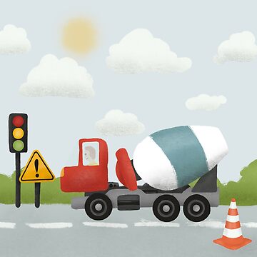 Artwork thumbnail, Boys Cute Blue Cement Mixer and Construction Transport Pattern Kids by Aimee Gray