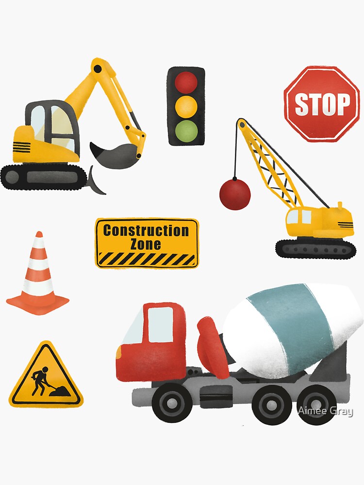 Thumbnail 3 of 3, Sticker, Boys Cute Blue Cement Mixer and Construction Transport Pattern Kids designed and sold by aimeegray.