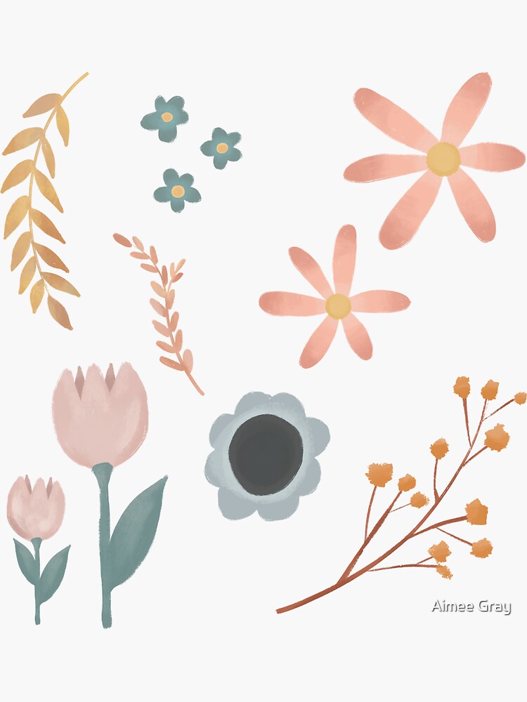 Thumbnail 3 of 3, Sticker, Girls Cute Pastel Boho Floral Garden Botanical Flower Pattern Kids designed and sold by aimeegray.