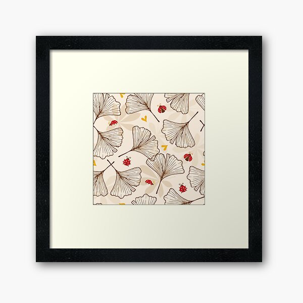 Ginkgo Leaves and Lady Bugs Framed Art Print