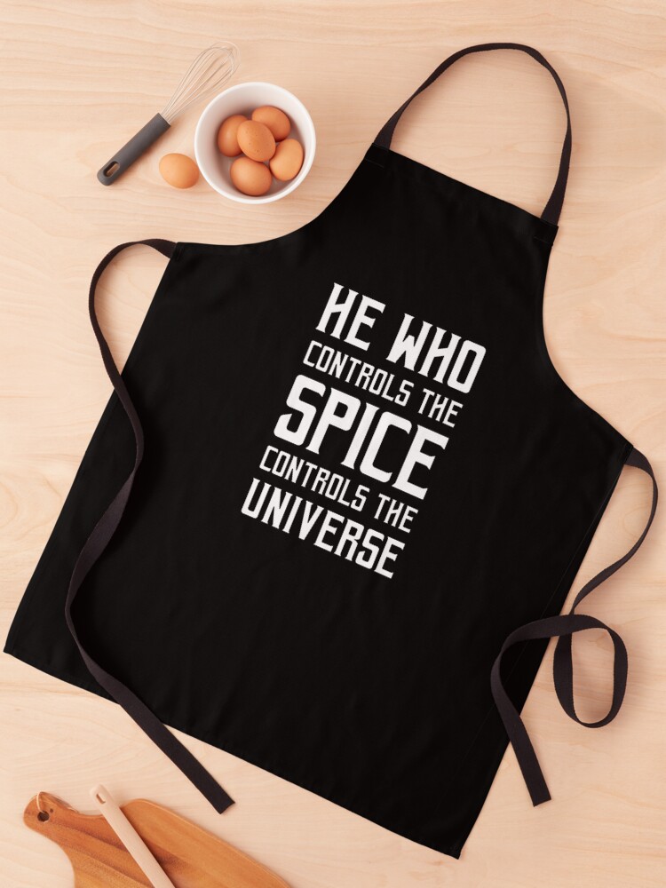 Thumbnail 1 of 6, Apron, Dune - He who controls the Spice controls the universe (White) - designed and sold by Printerially.