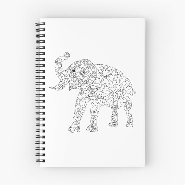 Item preview, Elefant Grafik, Blumenmuster in schwarz weiß designed and sold by web-werker.