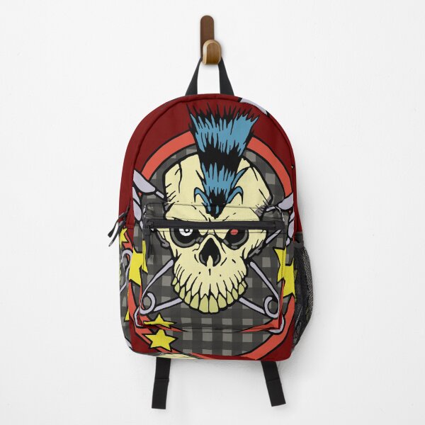Item preview, Graffitti Skateboard Style Skull With Blue Punk Mohawk Red Version designed and sold by strawberryrawrr.