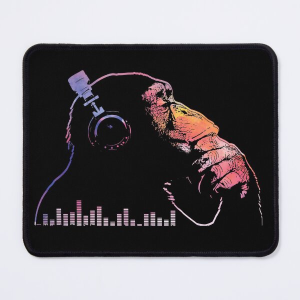 Item preview, Chimpanzee monkey with headphones listens to music designed and sold by brunsch-print.