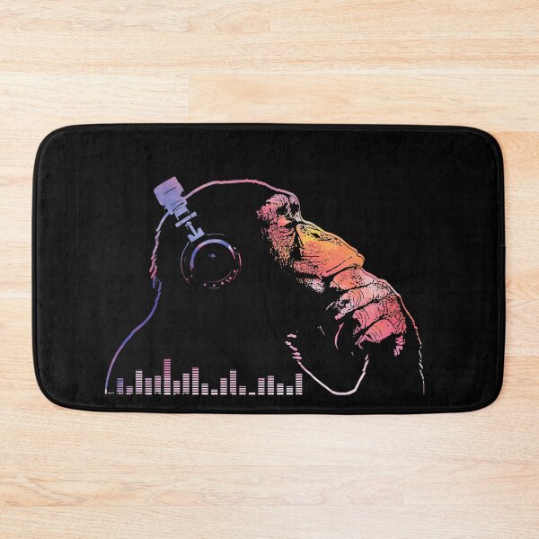 Item preview, Chimpanzee monkey with headphones listens to music designed and sold by brunsch-print.