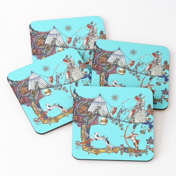 Item preview, WEIRD MEDIEVAL BESTIARY WAR Between Dogs and Killer Rabbits in Blue Turquoise designed and sold by BulganLumini.