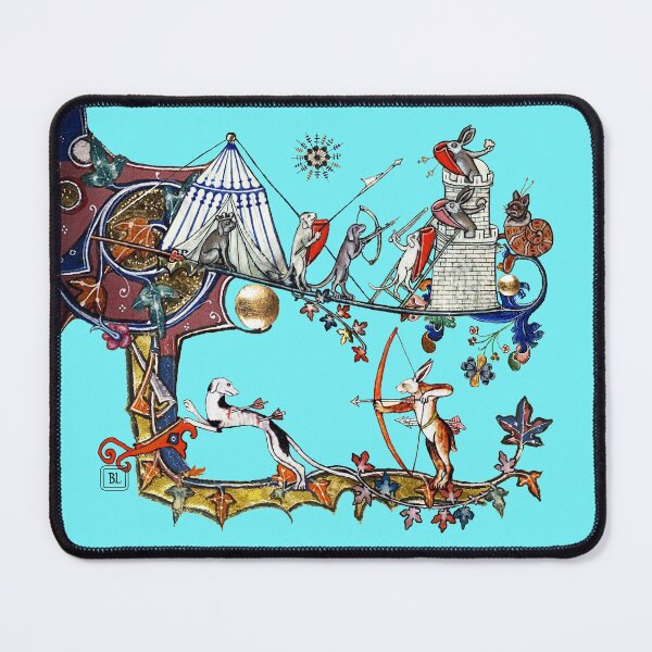 Item preview, WEIRD MEDIEVAL BESTIARY WAR Between Dogs and Killer Rabbits in Blue Turquoise designed and sold by BulganLumini.