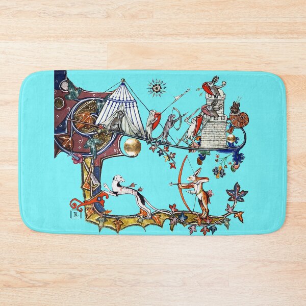 Item preview, WEIRD MEDIEVAL BESTIARY WAR Between Dogs and Killer Rabbits in Blue Turquoise designed and sold by BulganLumini.