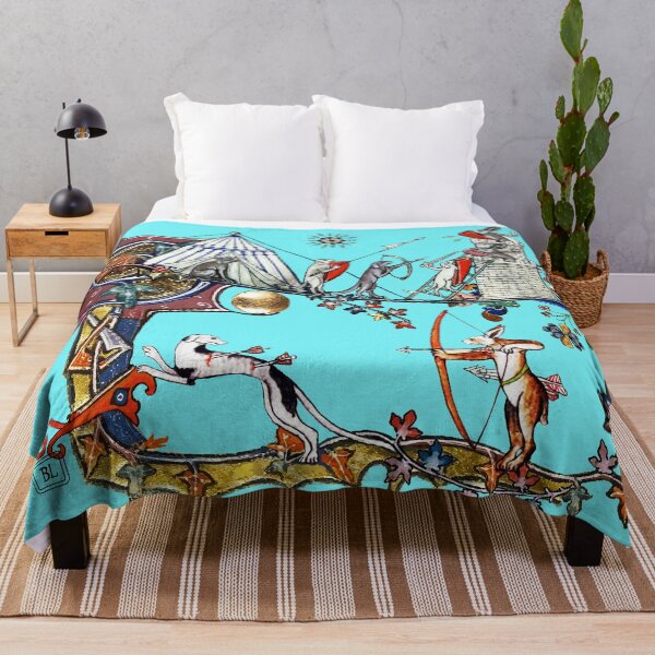 Item preview, WEIRD MEDIEVAL BESTIARY WAR Between Dogs and Killer Rabbits in Blue Turquoise designed and sold by BulganLumini.