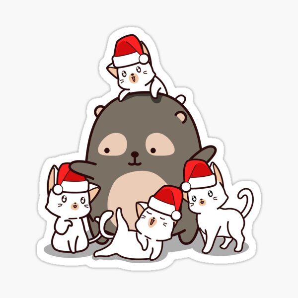 Cute Christmas Cats In A Santa Hat And Bears Meowy Catmas Sticker By Beautyofcolor Redbubble 9010