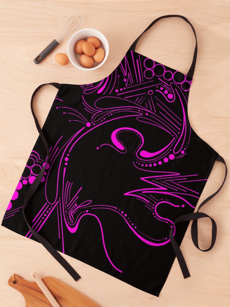 Thumbnail 1 of 6, Apron, Magenta Pink Paisley Abstract Pattern on Black designed and sold by that5280lady.