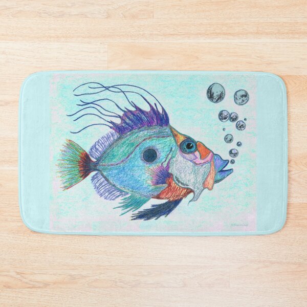 Artikelvorschau, Lustige Strandfischkunst im blauen tropischen Dekor entworfen und verkauft von Sharon Cummings Art.