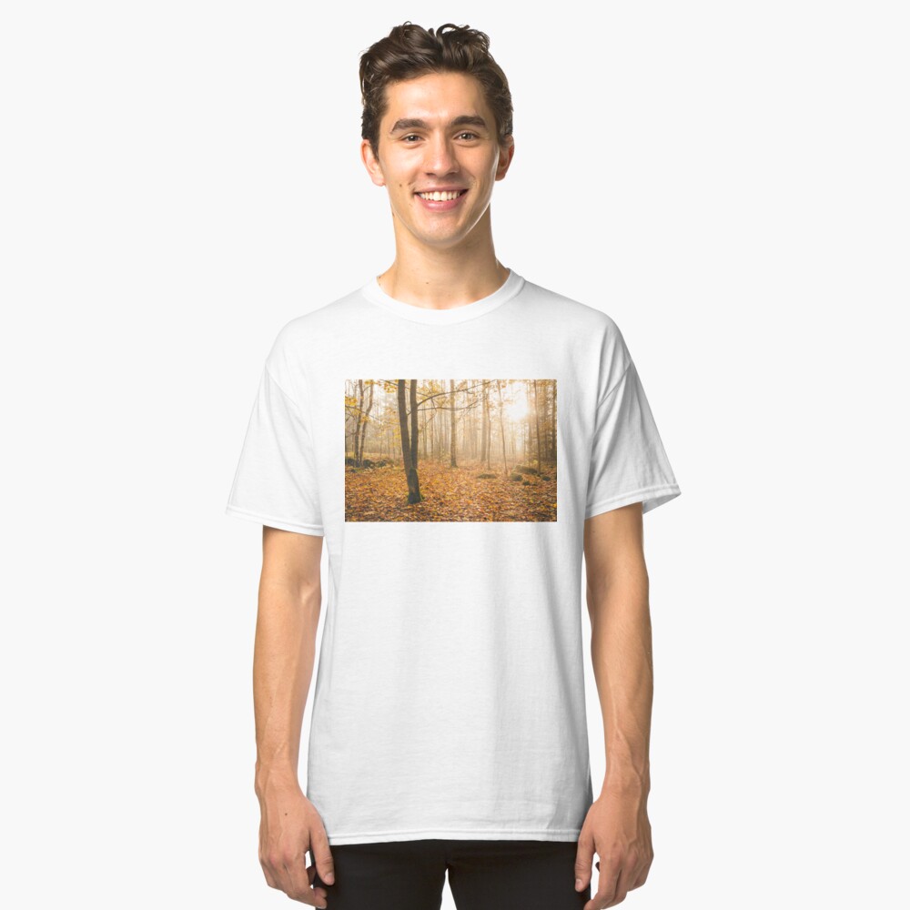 Foggy morning autumn forest Classic T-Shirt