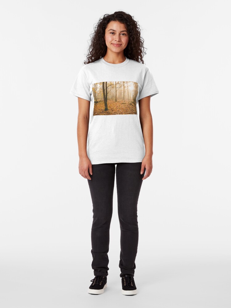Alternate view of Foggy morning autumn forest Classic T-Shirt