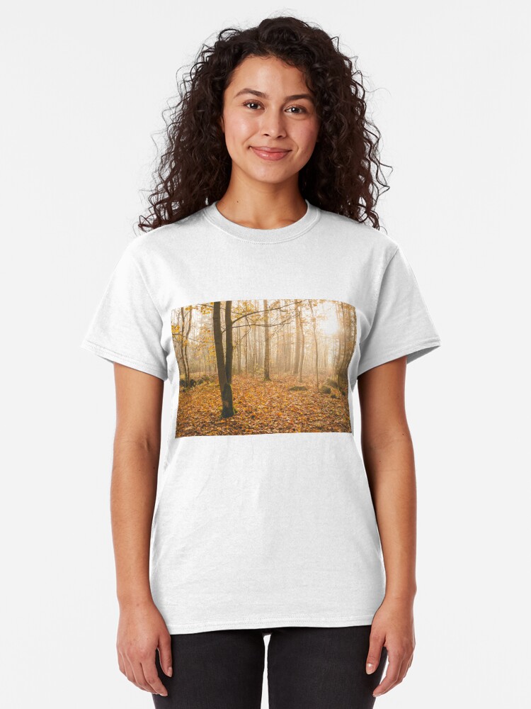 Alternate view of Foggy morning autumn forest Classic T-Shirt