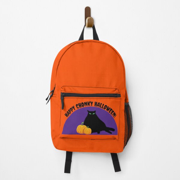 Item preview, Happy Halloween Chonky Black Cat with Pumpkins in front of a purple sky designed and sold by j9gothbe.
