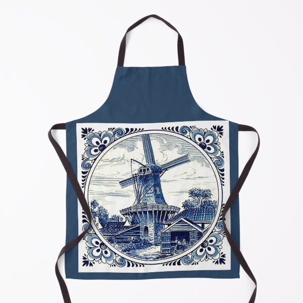 DUTCH BLUE DELFT : Vintage Windmill Print Apron