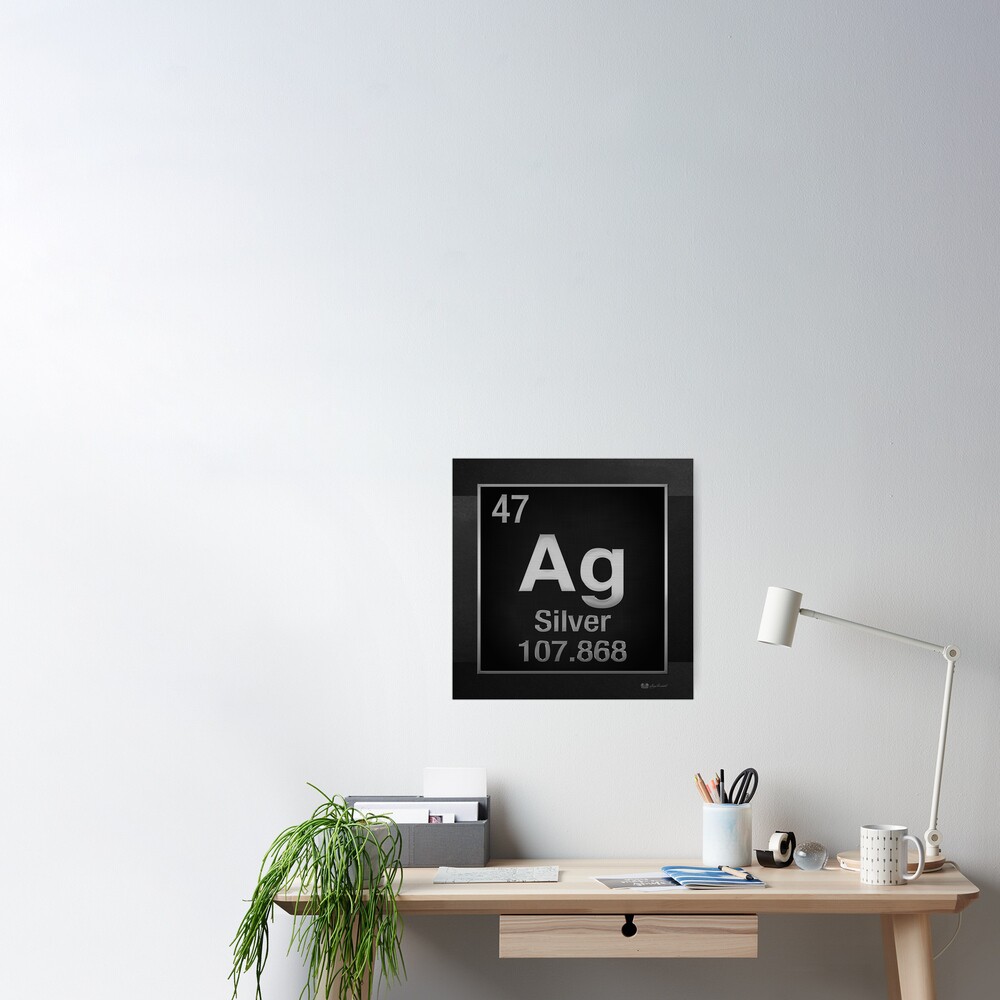 Periodic Table Of Elements Silver Ag On Black Poster By