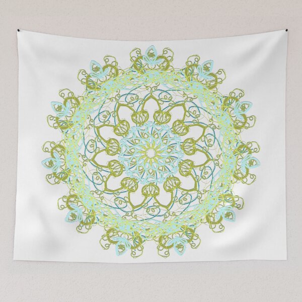 Item preview, ֎ STARFISH ֍ Scribbles ~*Limeade Sucker Punch*~ Retro Ocean Sea Marine Fish Creature ~ Mandala Medallion Kaleidoscope Sacred Geometry ~ green blue aqua tones designed and sold by Spinning Plates 360.