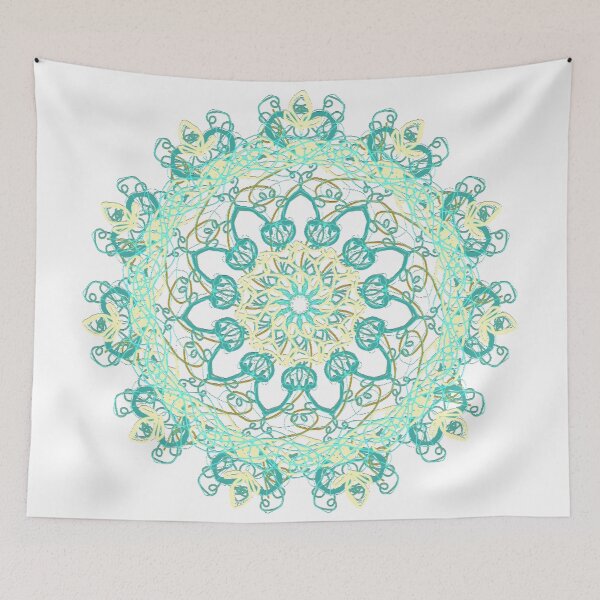 Item preview, ֎ STARFISH ֍ Scribbles ~*Mint Julep Sucker Punch*~ Retro Ocean Sea Marine Fish Creature ~ Mandala Medallion Kaleidoscope Sacred Geometry ~ green yellow mustard tones designed and sold by Spinning Plates 360.