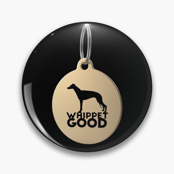 Item preview, Whippet Breed Silhouette in Black and White on Gold Keyring designed and sold by AlohaHound.