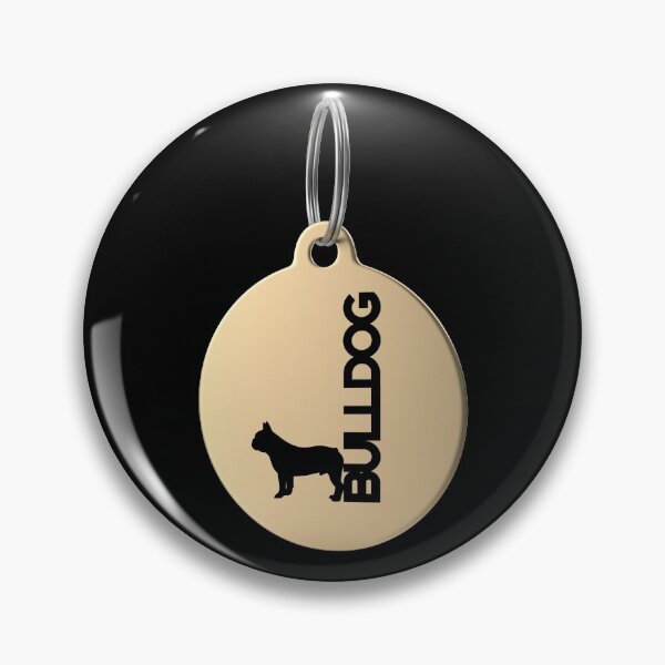 Item preview, Bulldog Silhouette in Black and White on Gold Keyring designed and sold by AlohaHound.