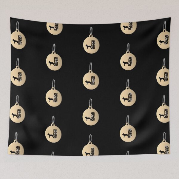 Item preview, Boston Terrier Silhouette in Black and White on Gold Keyring designed and sold by AlohaHound.