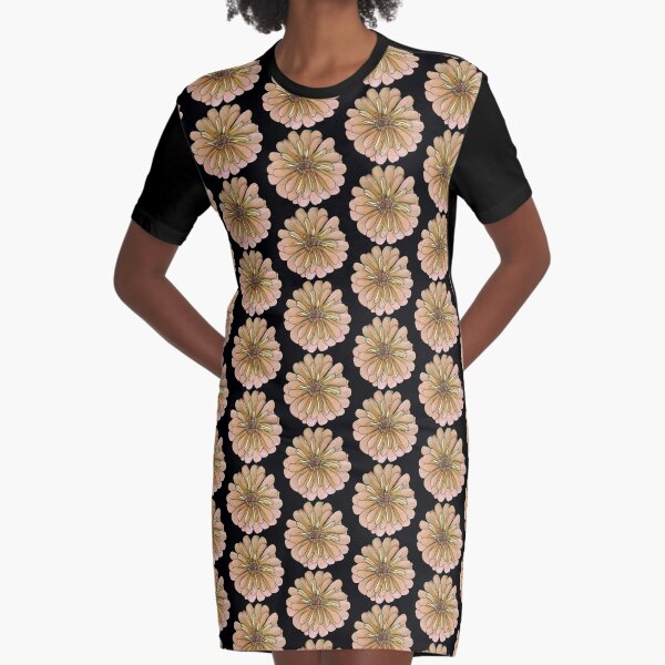 Field Guide to Zinnias, No. 18, Cream Cappuccino Zinnia Flower Graphic T-Shirt Dress