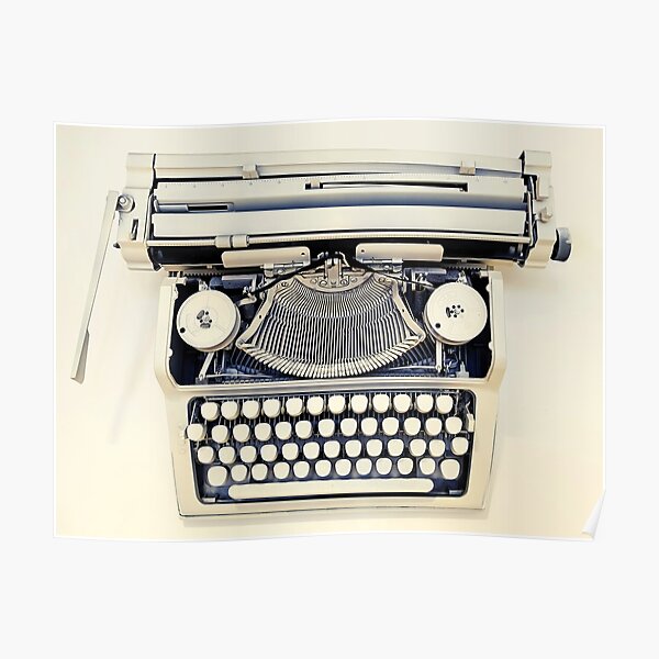 "Bright White and Black Vintage Typewriter Photograph" Poster for Sale