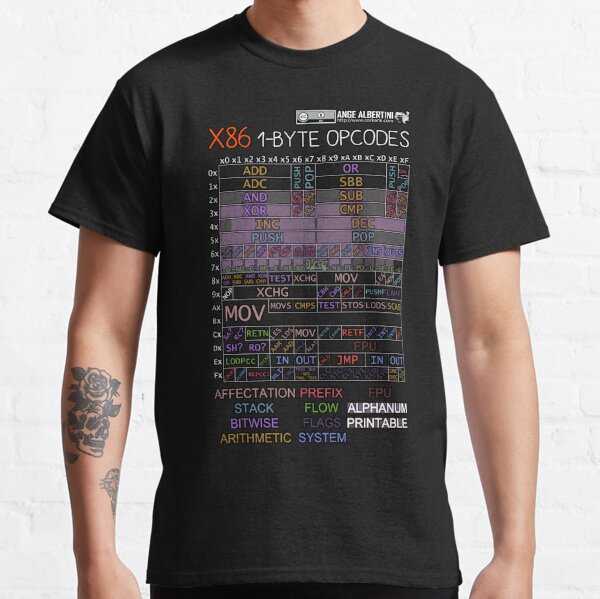x86 1-byte opcodes (white text) Classic T-Shirt