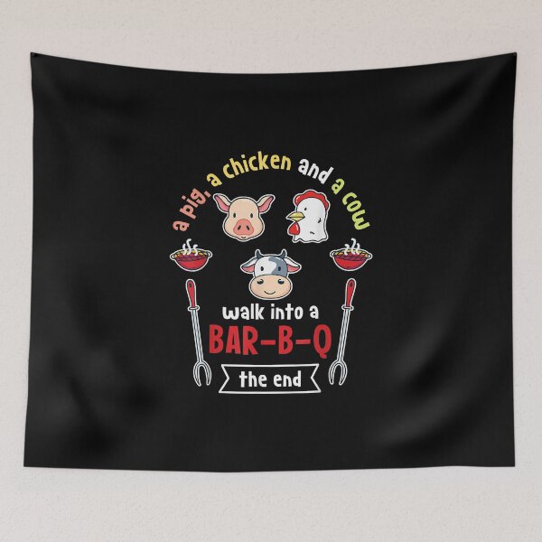Item preview, Una vaca de cerdo pollo entra en un bar divertido asado a la parrilla designed and sold by ShellyDeCeuster.