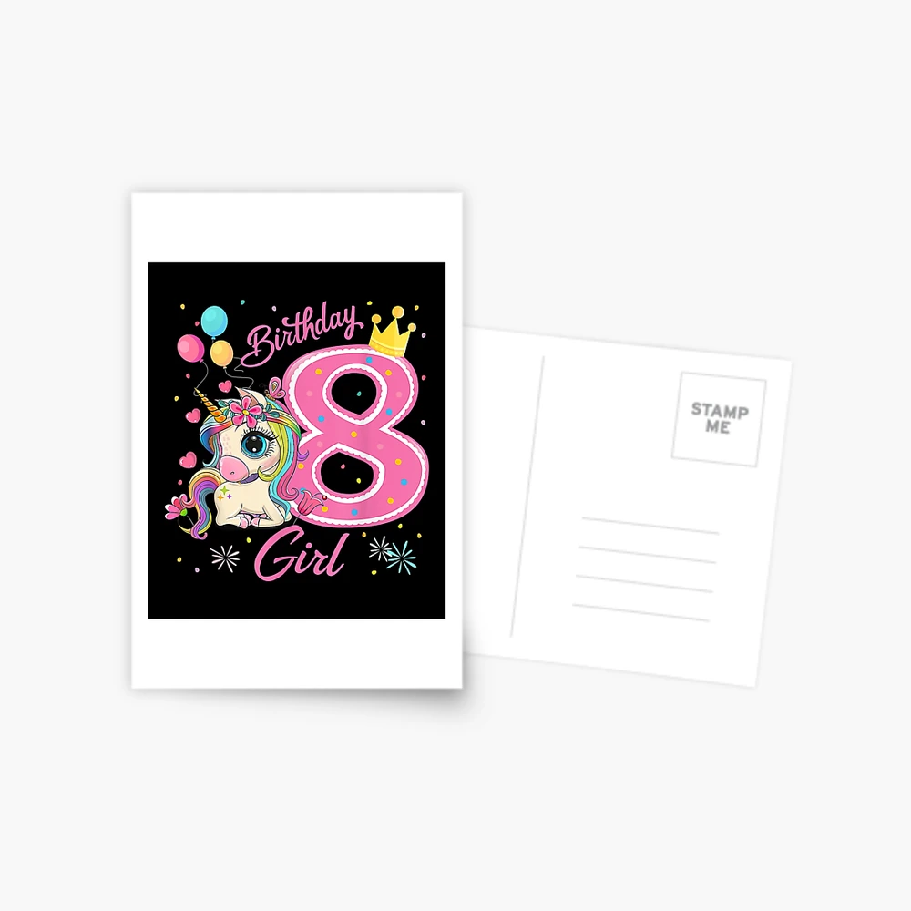 Birthday Years Old Girl Gifts Unicorn 8th Postcard for Sale by trina55