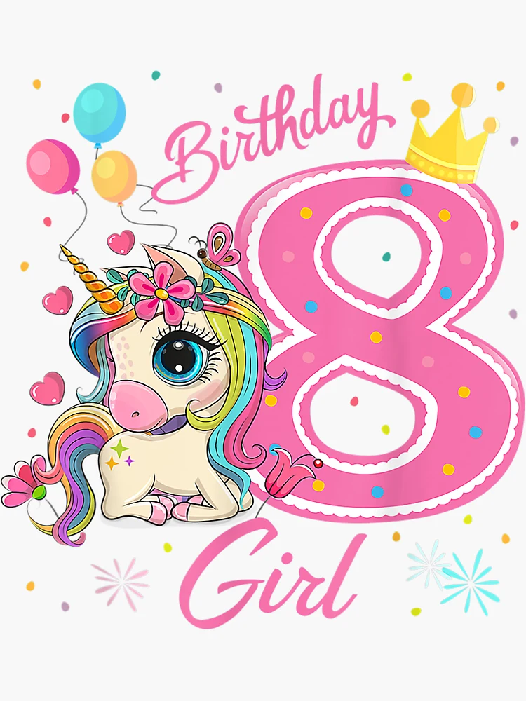8th Birthday Girl, 8 Year Old Girl Gift' Sticker