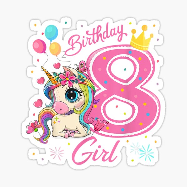 Happy Birthday Girly Princess Pink with Crown 8 years old  Sticker for  Sale by binly123