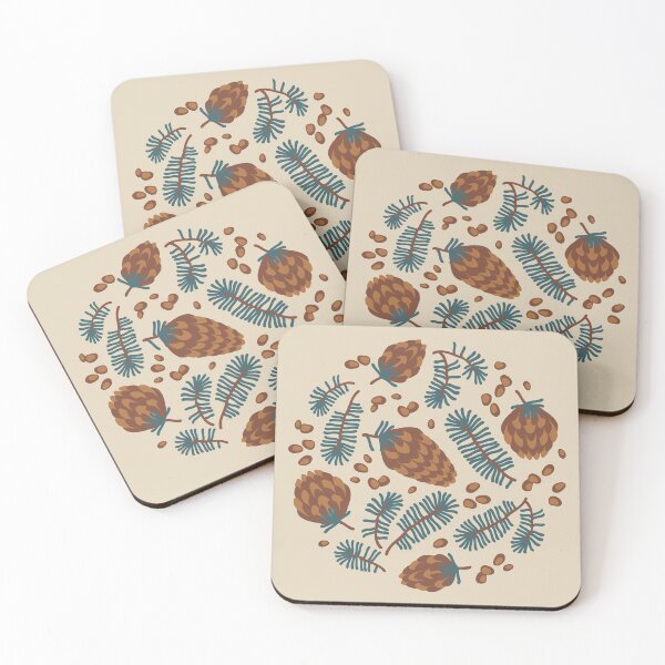 Item preview, Pattern of coniferous twigs, nuts and cones (earthy) designed and sold by lents.