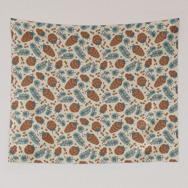 Item preview, Pattern of coniferous twigs, nuts and cones (earthy) designed and sold by lents.