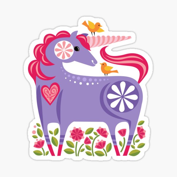 Happy Unicorn in Purple by Robin Pickens Sticker