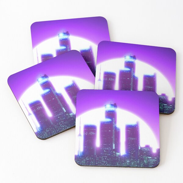 Item preview, Bright Retro Neon Moon Covering Skyscrapers - Iridescent Amethyst designed and sold by NexusArts.