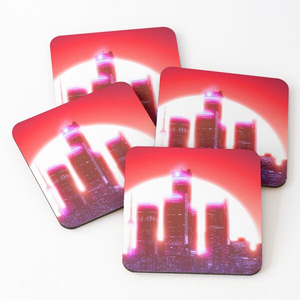 Item preview, Bright Retro Neon Moon Covering Skyscrapers - Crimson Candy designed and sold by NexusArts.