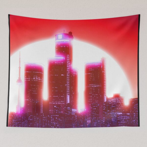 Item preview, Bright Retro Neon Moon Covering Skyscrapers - Crimson Candy designed and sold by NexusArts.