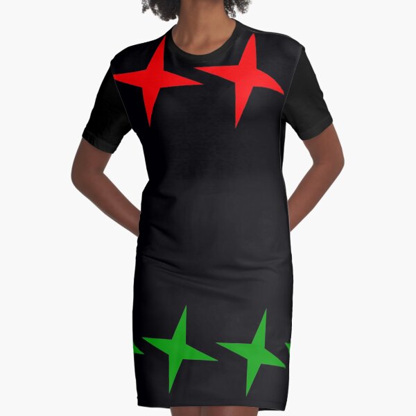 Black Red and Green Design Graphic T-Shirt Dress
